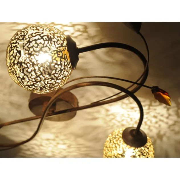 Deckenleuchte, braun-gold, Landhaus-Stil, lichtdurchlässiges Muster, modern