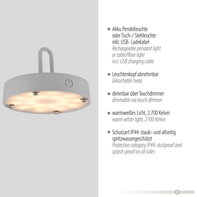 JUST LIGHT Akku Leuchte Gabbia Tisch oder Pendelleuchte, weiß