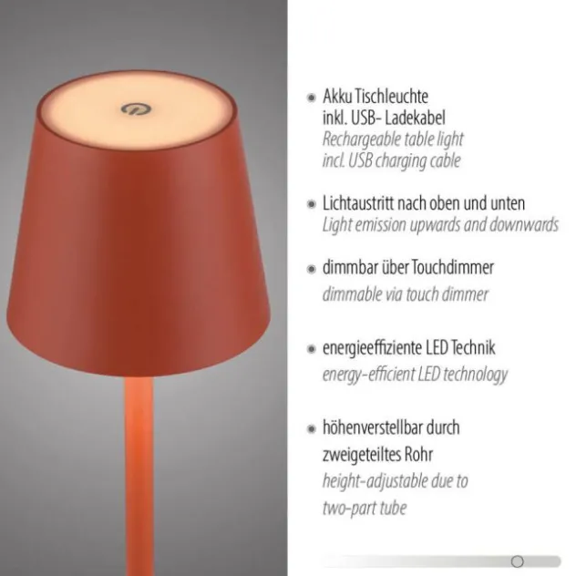 JUST LIGHT LED Akku Tischleuchte EURIA, rot, Innen- und Außen