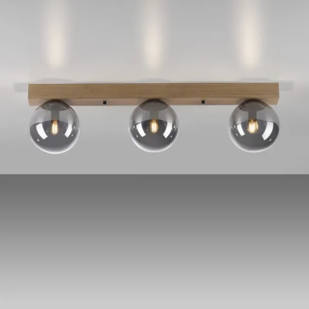 JUST LIGHT LED Deckenleuchte GERDA WIDOW 3-flammig Holz rauchfarben