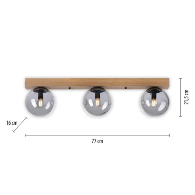 JUST LIGHT LED Deckenleuchte GERDA WIDOW 3-flammig Holz rauchfarben