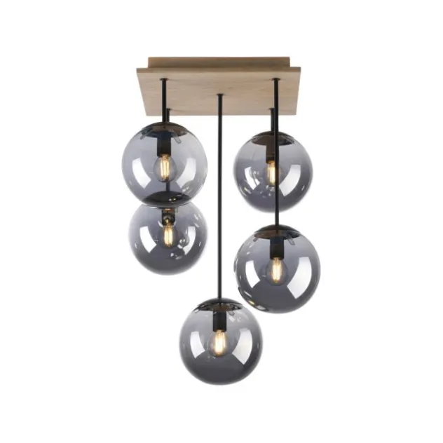 JUST LIGHT LED Deckenleuchte GERDA WIDOW 5-flammig Holz rauchfarben