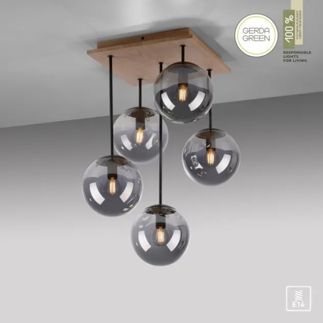 JUST LIGHT LED Deckenleuchte GERDA WIDOW 5-flammig Holz rauchfarben