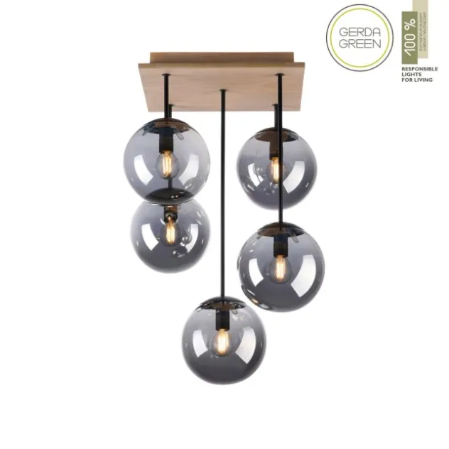 JUST LIGHT LED Deckenleuchte GERDA WIDOW 5-flammig Holz rauchfarben