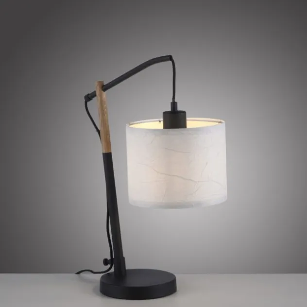 JUST LIGHT LED Tischleuchte schwarz GERDA SOFIE Holzoptik Papierlampenschirm