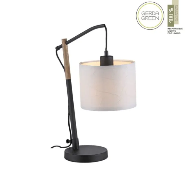 JUST LIGHT LED Tischleuchte schwarz GERDA SOFIE Holzoptik Papierlampenschirm