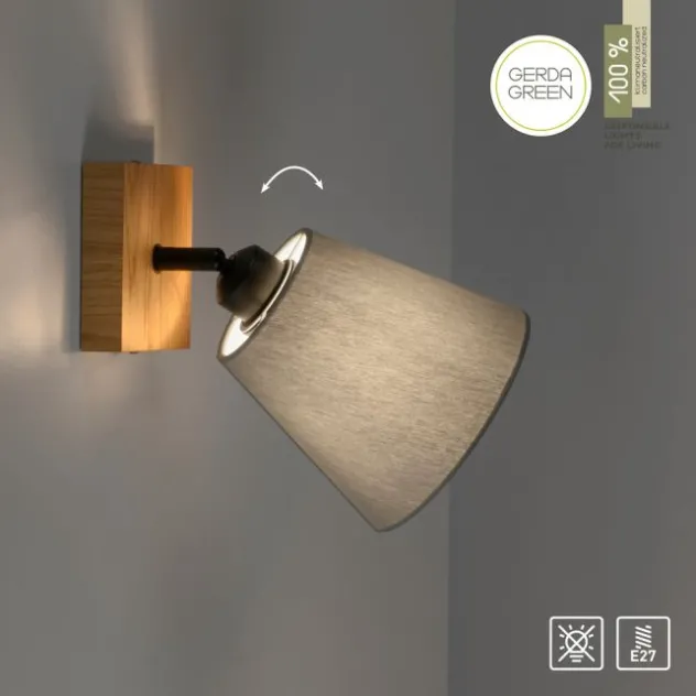 JUST LIGHT LED Wandleuchte GERDA MICHEL Holz natur 1-flammig Stoffschirm