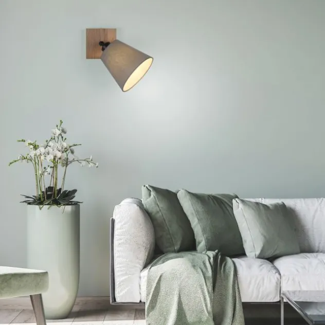 JUST LIGHT LED Wandleuchte GERDA MICHEL Holz natur 1-flammig Stoffschirm