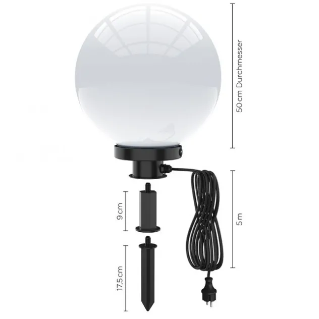 Kugelleuchte, weiß, Ø 50 cm, IP 44, mit Erspieß, inkl. Zuleitung