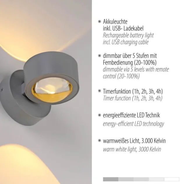 LED Akku Wandleuchte AKKU-CHIA, silber