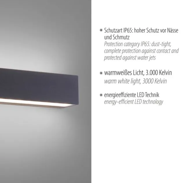 LED Außenwandleuchte, anthrazitfarben, spritzwassergeschützt, warmweiß