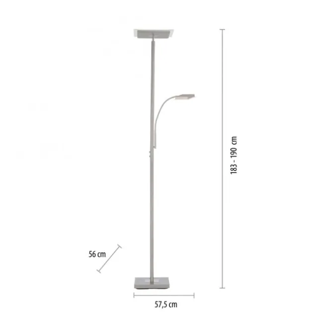 LED Deckenfluter, Leseleuchte, Fernbedienung, dimmbar, stahlfarben