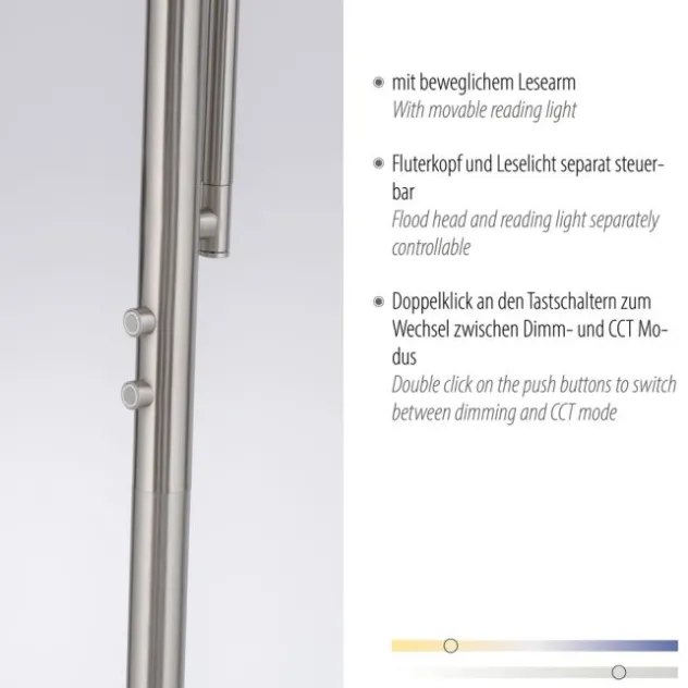 LED Deckenfluter, Leseleuchte, Fernbedienung, dimmbar, stahlfarben