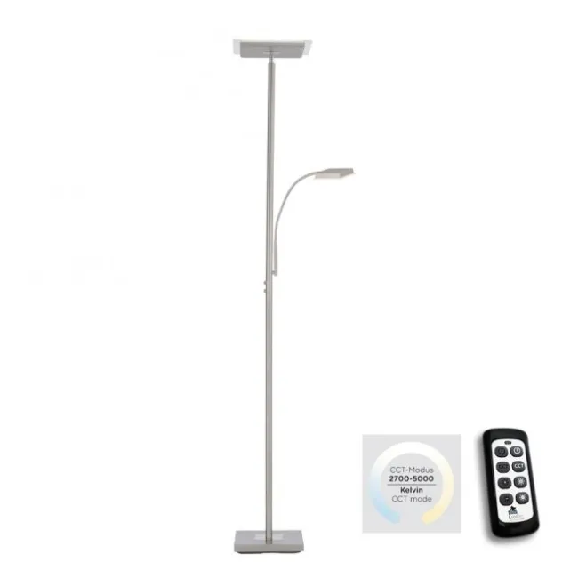LED Deckenfluter, Leseleuchte, Fernbedienung, dimmbar, stahlfarben