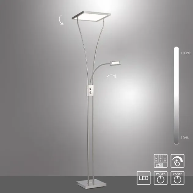 LED Deckenfluter mit Lesearm, modern, dimmbar, Drehdimmer, warmweißes Licht
