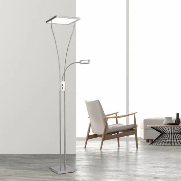 LED Deckenfluter mit Lesearm, modern, dimmbar, Drehdimmer, warmweißes Licht