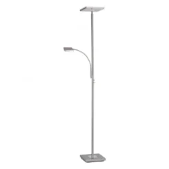 LED-Deckenfluter, stahlfarbig, dimmbar, Touchdimmer, Leselampe