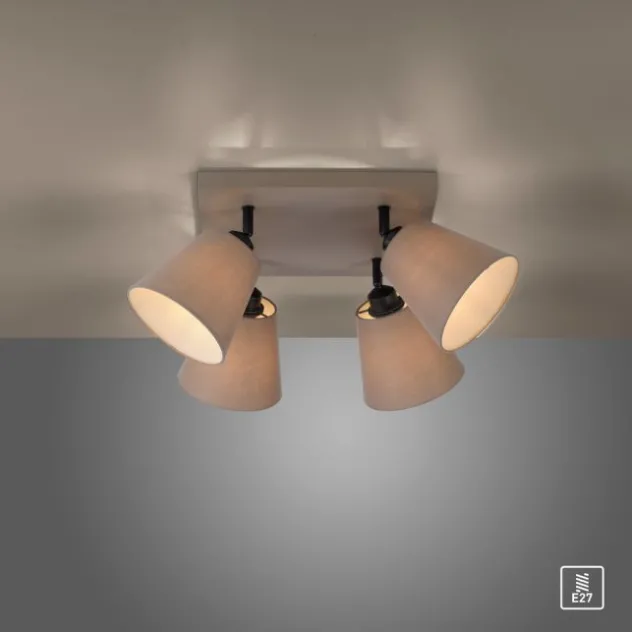 LED Deckenlampe 4 flammig Farbe quadratisch taube drehbar Stoffschirm