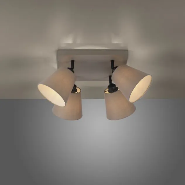 LED Deckenlampe 4 flammig Farbe quadratisch taube drehbar Stoffschirm