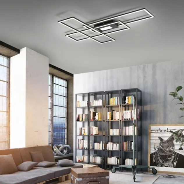 LED Deckenlampe schwarz 99x29cm rechteckig dimmbar Downlight+Sidelight