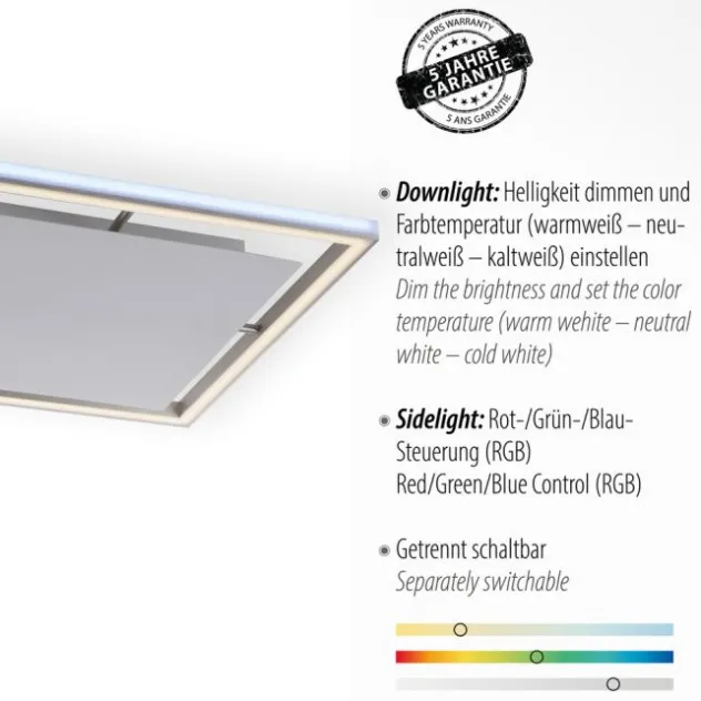 LED-Deckenleuchte, alufarben, Fernbedienung, RGB, CCT, Memory