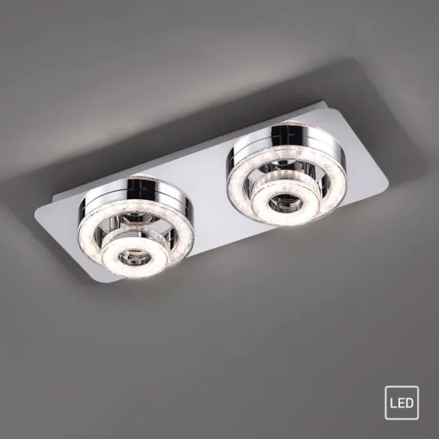 LED-Deckenleuchte, Chrom, 2 schwenkbare Leuchtringe, Design, modern