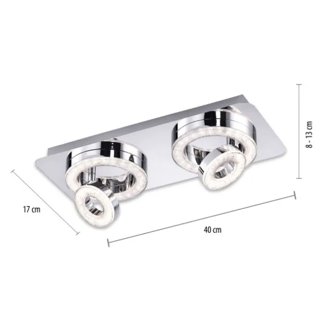 LED-Deckenleuchte, Chrom, 2 schwenkbare Leuchtringe, Design, modern