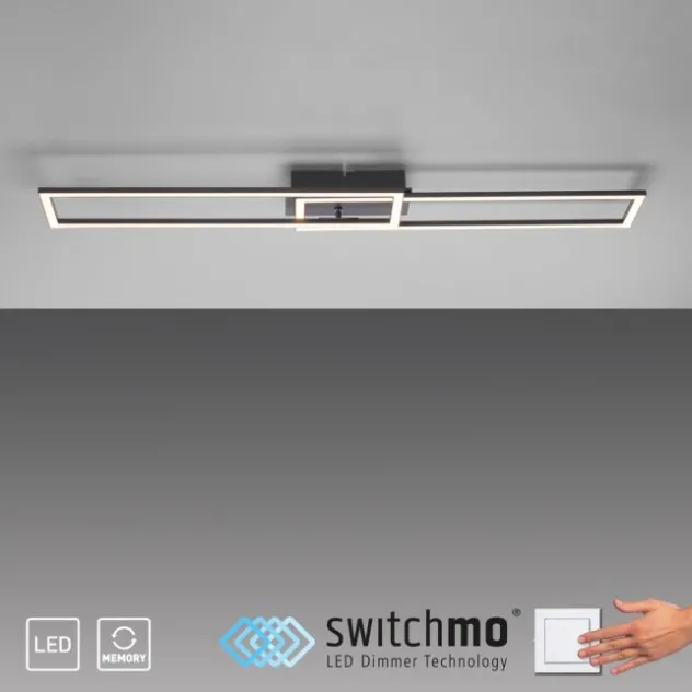 LED Deckenleuchte flach längliche Rahmen schwarz warmweiß 3 Stufen Dimmung