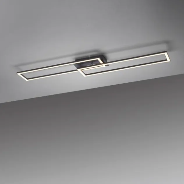LED Deckenleuchte flach längliche Rahmen schwarz warmweiß 3 Stufen Dimmung