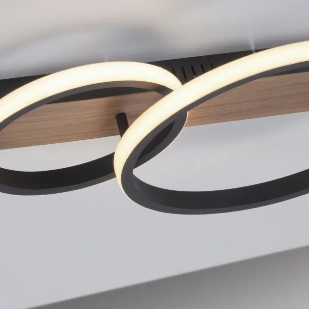 LED Deckenleuchte modern mit Holzdekor, 53 x 30 cm,