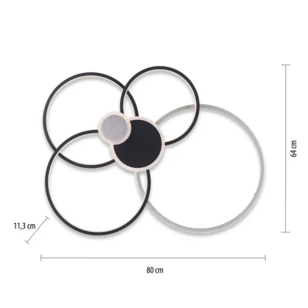 LED Deckenleuchte rund mit 6 Lichtkreisen schwarz aluminium warmweiß