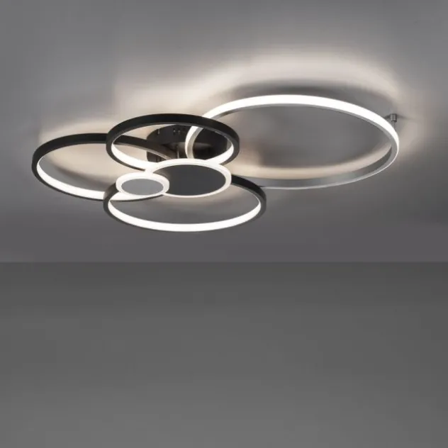 LED Deckenleuchte rund mit 6 Lichtkreisen schwarz aluminium warmweiß