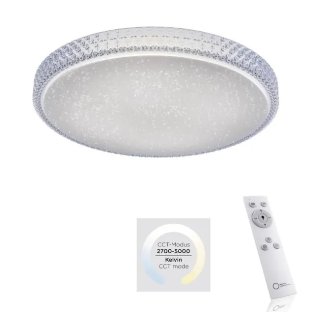 LED-Deckenleuchte, rund, Sternenhimmeloptik, CCT, Ø 60cm, Kristallrand