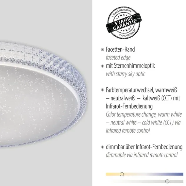 LED-Deckenleuchte, rund, Sternenhimmeloptik, CCT, Ø 60cm, Kristallrand