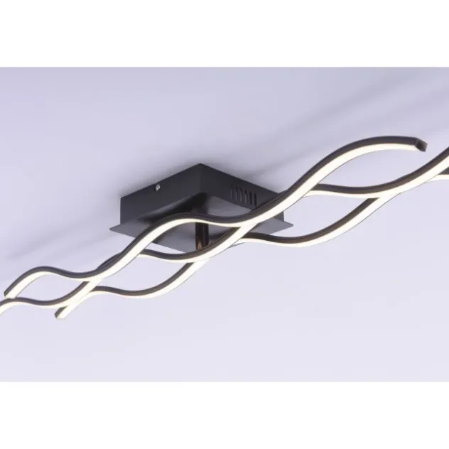 LED-Deckenleuchte, schwarz, 3 Leuchtarme, Wellenform, warmweiße Lichtfarbe