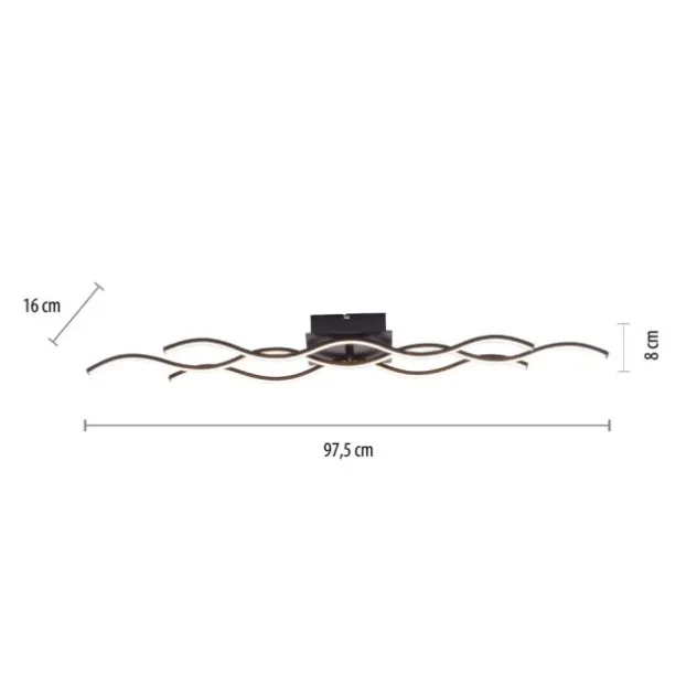 LED-Deckenleuchte, schwarz, 3 Leuchtarme, Wellenform, warmweiße Lichtfarbe