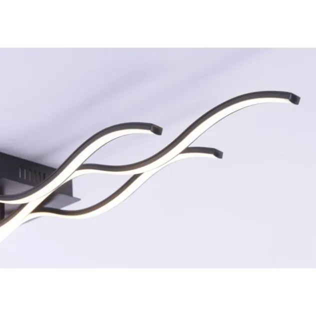 LED-Deckenleuchte, schwarz, 3 Leuchtarme, Wellenform, warmweiße Lichtfarbe