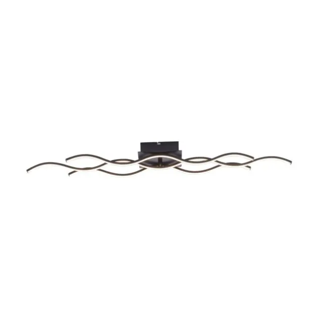 LED-Deckenleuchte, schwarz, 3 Leuchtarme, Wellenform, warmweiße Lichtfarbe