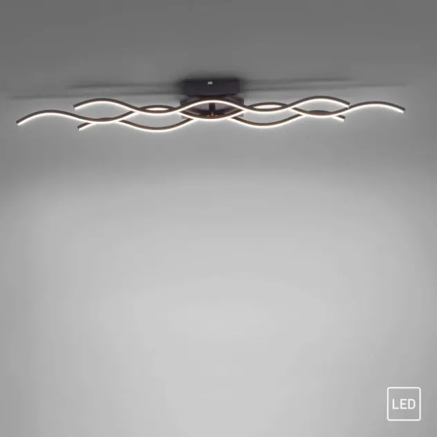 LED-Deckenleuchte, schwarz, 3 Leuchtarme, Wellenform, warmweiße Lichtfarbe