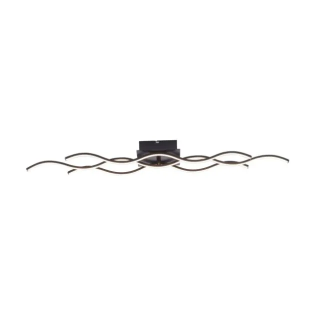 LED-Deckenleuchte, schwarz, 3 Leuchtarme, Wellenform, warmweiße Lichtfarbe