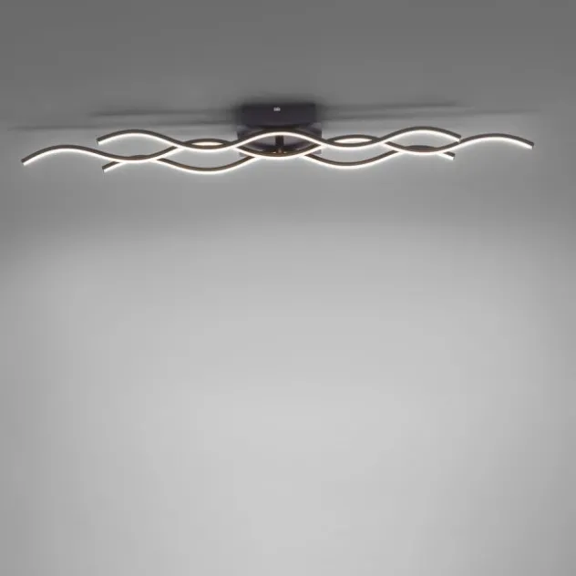 LED-Deckenleuchte, schwarz, 3 Leuchtarme, Wellenform, warmweiße Lichtfarbe