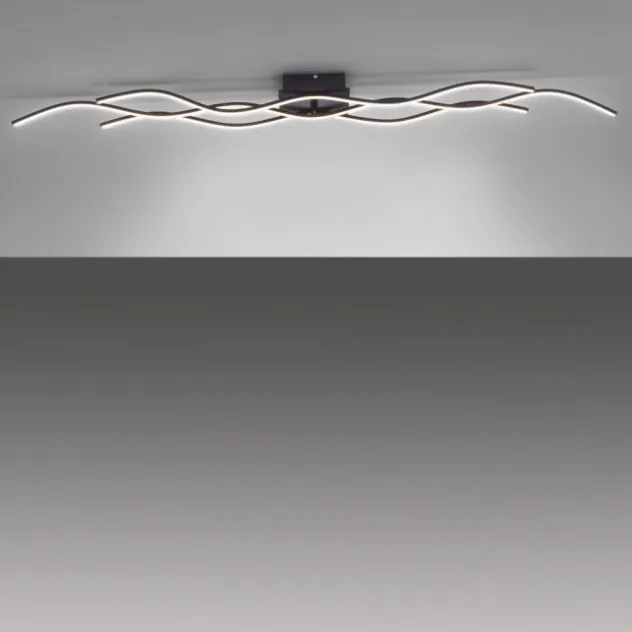 LED-Deckenleuchte, schwarz, Wellendesign, 139,5cm lang, modern