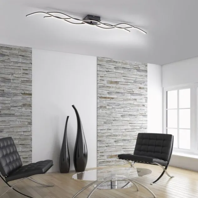 LED-Deckenleuchte, schwarz, Wellendesign, 139,5cm lang, modern