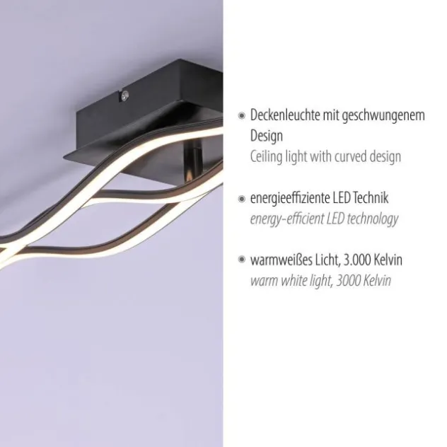 LED-Deckenleuchte, schwarz, Wellendesign, 139,5cm lang, modern