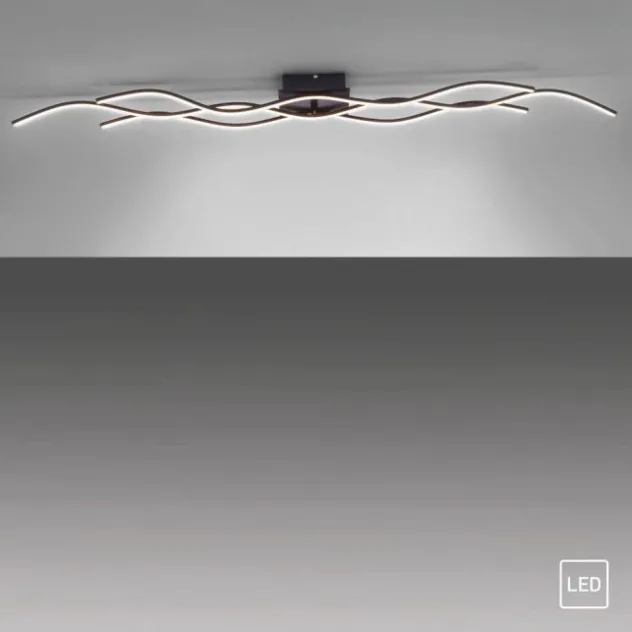 LED-Deckenleuchte, schwarz, Wellendesign, 139,5cm lang, modern