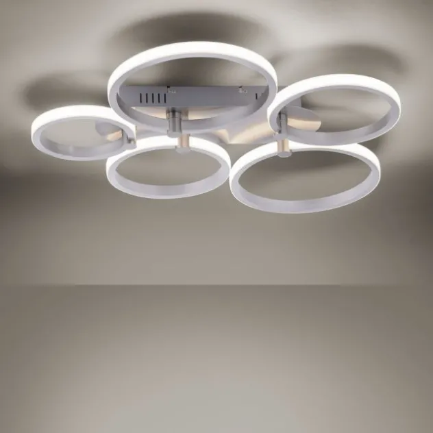 LED Deckenleuchte silber 5-flammig, modern, Ring, futuristisch