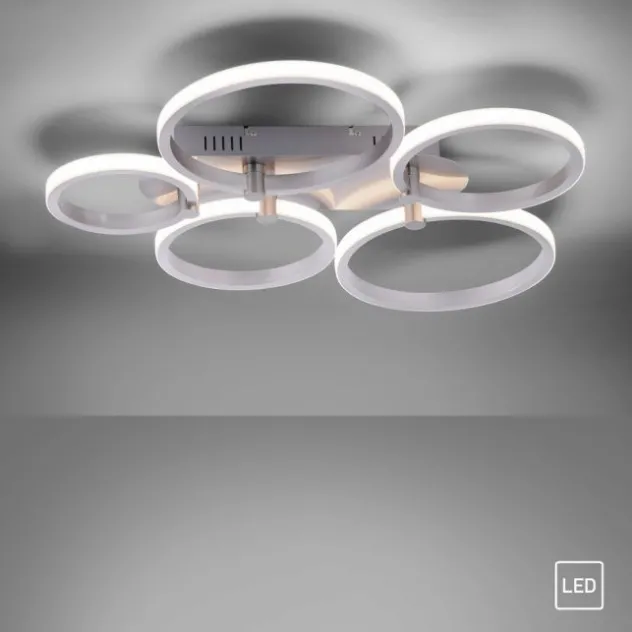 LED Deckenleuchte silber 5-flammig, modern, Ring, futuristisch