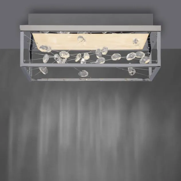 LED Deckenleuchte SKINA, chrom, quadratisch dimmbar, Funk-Fernbedienung