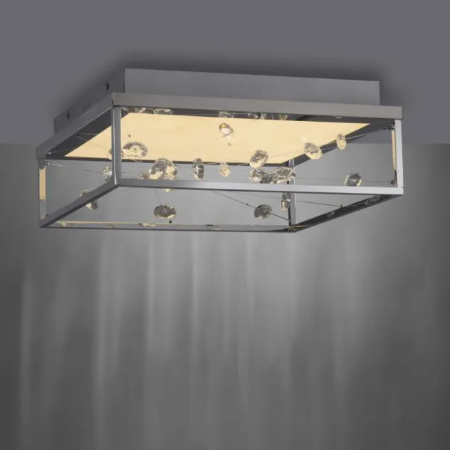 LED Deckenleuchte SKINA, chrom, quadratisch dimmbar, Funk-Fernbedienung