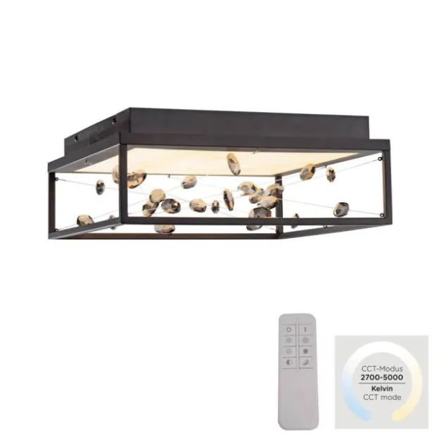 LED Deckenleuchte SKINA, schwarz, quadratisch, dimmbar, Funk-Fernbedienung, Memory